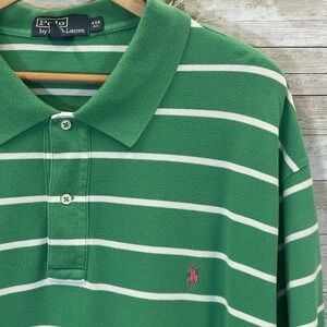 Polo Ralph Lauren Mens 4XB Shirt Polo Green White Striped Short Sleeve Pink Pony